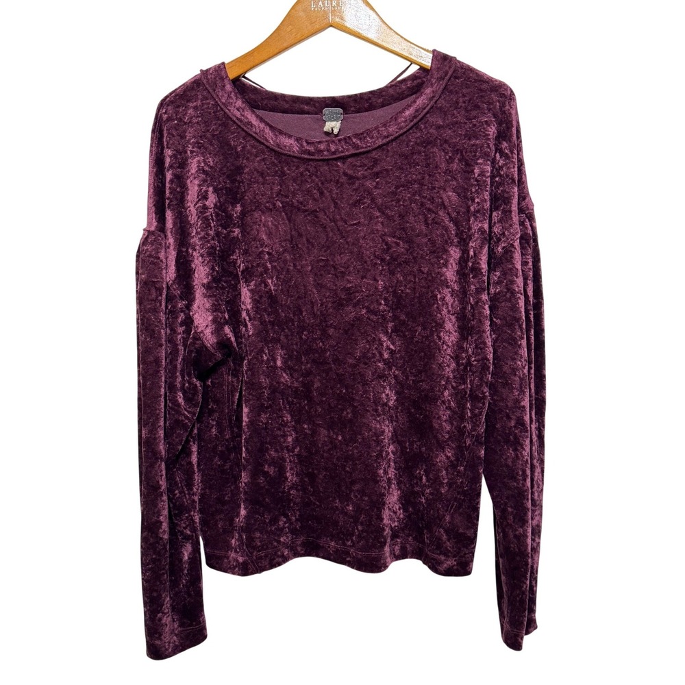 We the Free Milan Velour Long‎ Sleeve Top Small Purple/Burgundy